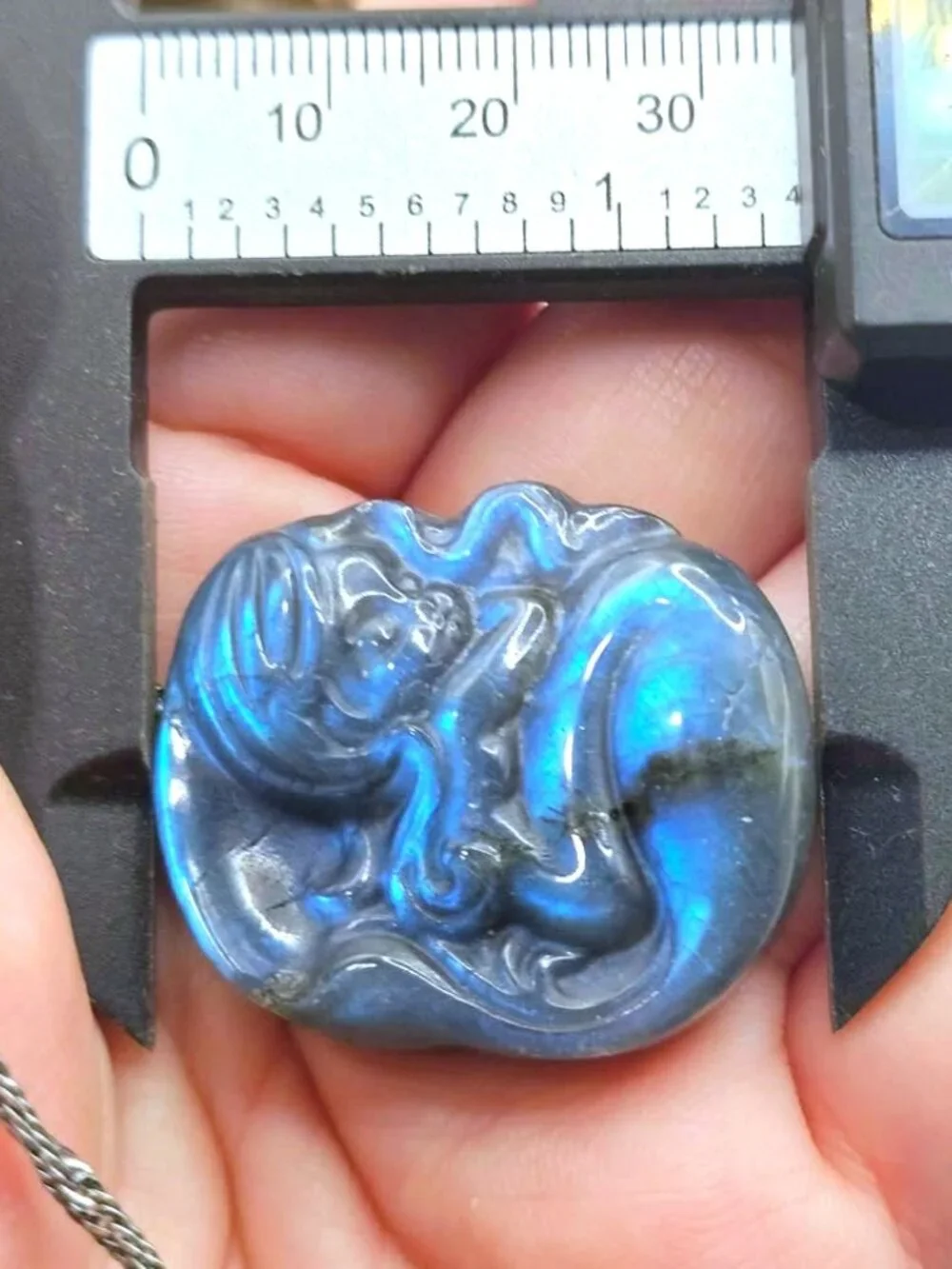 Natural Labradorite Carved Sleeping Mermaid Pendant Necklace